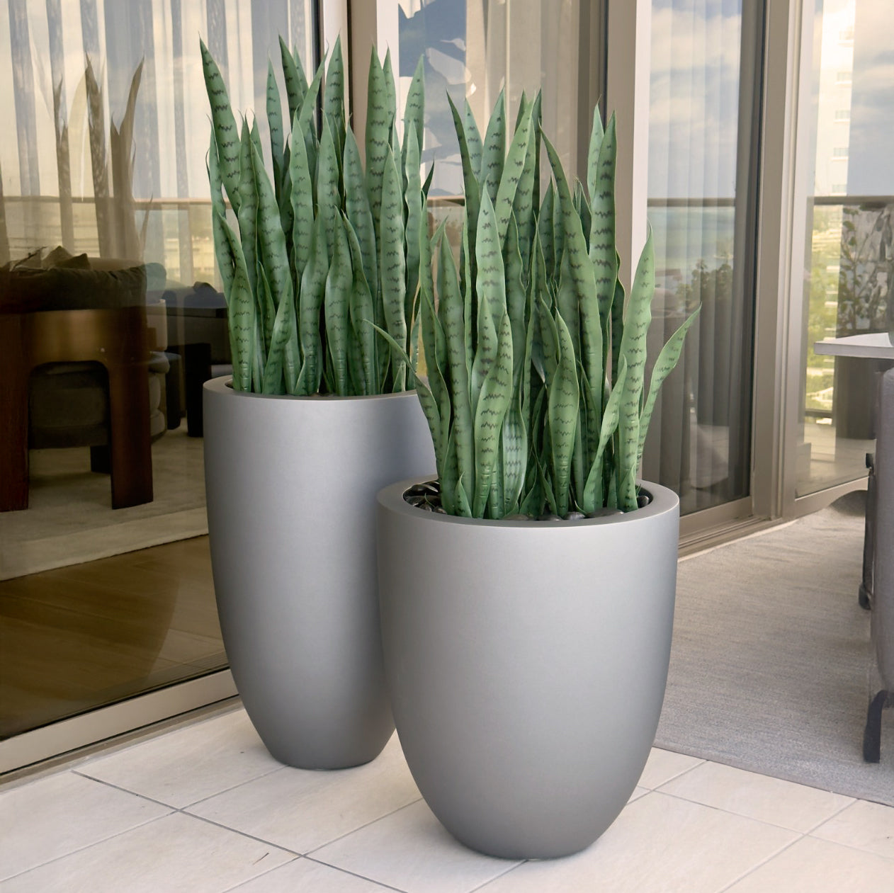 snake grass planter Snake Plant Medium 51” x 20 / Valencia Planter 23”H x 20"W / Matte Cement Grey